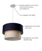 Luminária de Teto dupla bege azul sala mesa Luminária de Teto dupla bege azul sala mesa